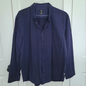 CK Navy/Black Striped Long Sleeve Button-Up Shirt Fall Gift Office Party Preppy